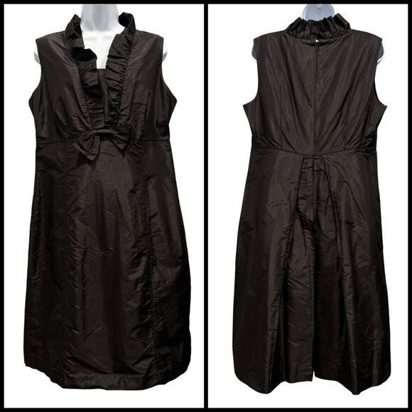 Soca St John 100% Silk Taffeta Dress Ruffle Bow Detail Evening Black Size 12 - Picture 1 of 14
